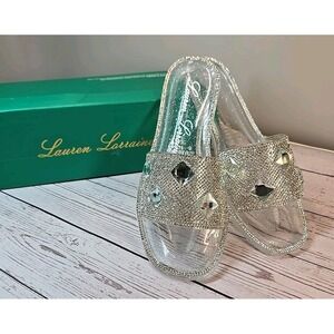 Bianca Slip-On Sandals Woman Sz 6 Clear Open Toe Rhinestones Sparkle